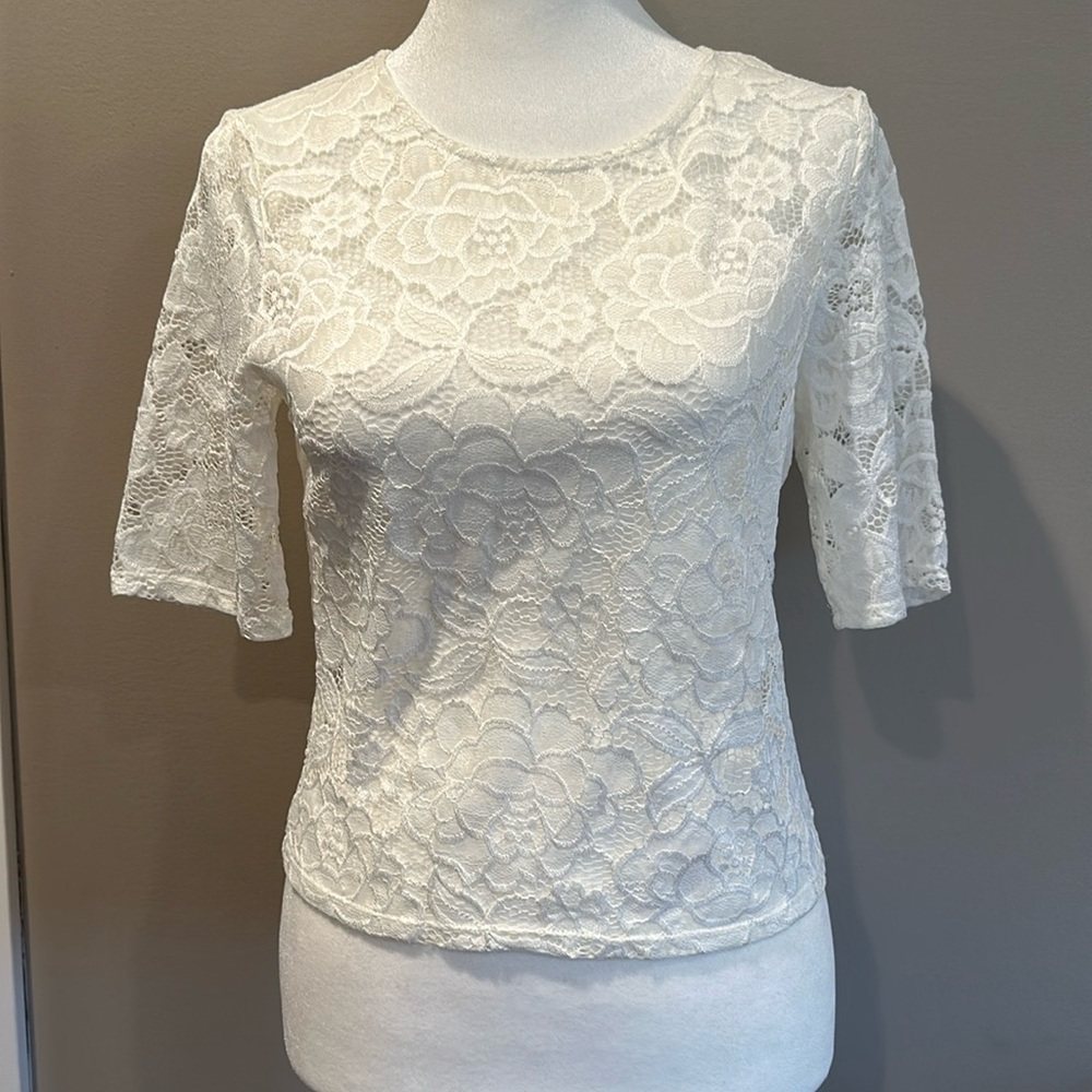 BHLDN Anthropologie White Lace Crop Top